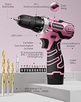 Akkuschrauber 12V Pink Rosa, Akkubohrer Klein, Akku Bohrschrauber Set mit 15 Zubehör und Tasche, 18+1 Drehmomentstufen, 10mm Bohrfutter, 2-Gang, LED-Licht, Leicht Akku Schrauber für Reparatur & DIY – Ansicht 4