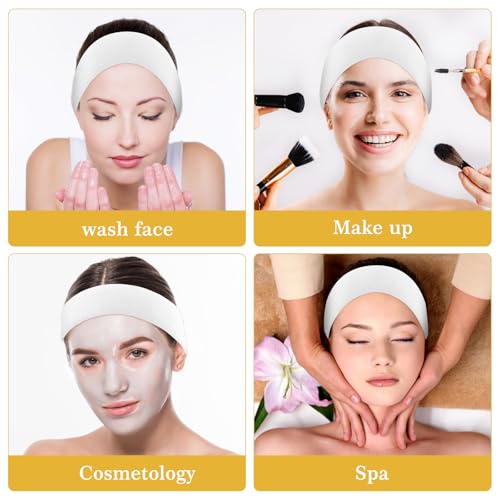 Qianyu 40 Pack Disposable Spa Facial Headbands Stretch Facial Headband Esthetician Supplies White Soft Non-Woven Wrapped Elastic Makeup Headwraps for Women Girls Skincare Bath and Sport - Image 4
