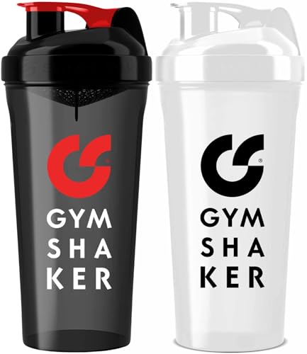 GYMSHAKER 2er Pack Protein Shaker - cremige Shakes, auslaufsicher, Spülmaschinengeeignet - Eiweiß Shaker Proteinshake - Schwarz, Weiß