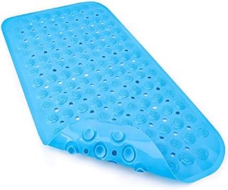 ACEMOOW Bath Mat Non Slip Anti Mould Kids, Extra Long Bathtub Mats with Drain Holes & Suction Cups Machine Washable Rubber Bathroom Shower Mat for Inside Bath Elderly Children - 70 x 35 cm Blue
