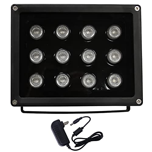 AUTENS IR Illuminator, 850nm 12-LEDs 90 Degree Wide Angle IP67 Waterproof Night Vision LED Array IR Infrared Light with AU-Plug Power Adapter for IP Camera CCTV Analogue (12LED 90° Black)