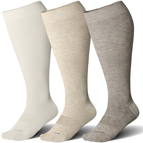 LEVSOX Plus Size Compression Socks for Women&Men Viscose for Bamboo Wide Calf 15-20 mmHg Knee High Extra Large Calf Support Socks for Nurse