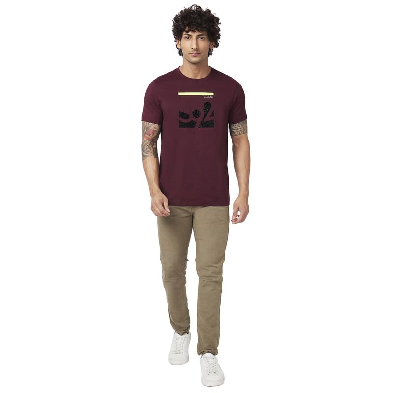 Image of Spykar Men's Slim Fit Round Neck Half Sleeve Printed Casual T-Shirt