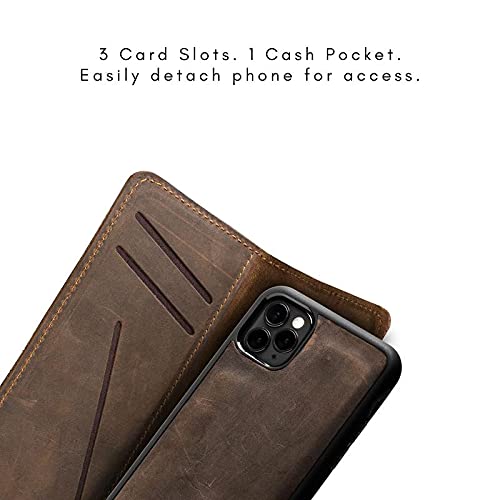 PEGAI Personalized 100% Leather Wallet Case for iPhone 12, with Card Holder, Screen Protector, Handmade, Protective, Magnetic, | McLean Chestnut