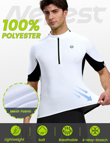 Nepest Cycling Jersey Men Short Sleeve Half Zip Bike Bicycle Shirts 4 Pockets Color Clash Riding Tops White/Black M
