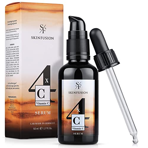 SKINFUSION 4-Fach Bio Vitamin C Serum hochdosiert 50 ml – vegane 4-Fach-Vitamin C-Formel mit Hyaluronsäure & Booster-Wirkstoffen – cleane Anti-Aging-Pflege für eine jugendlich frische Haut