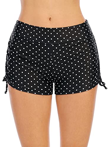 Halcurt Short de bain pour femme - Protection UV - Short de bain, Pois noirs, S Cover