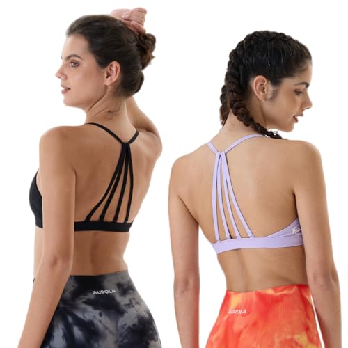 AUROLA Mercury Workout Sports Bras Women Athletic Removable Padded Backless Strappy Halter Light Support Gym Yoga Crop Top
