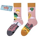 NxnChc Lustige Socken Für Damen Und Herren Unisex Viele Heißluftballon MotiveTier Essen Obst Sport Kunst Aus Baumwolle Geschenk Asymmetrische Muster Links Und Rechts