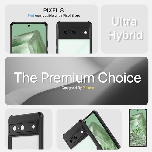 Image of Pikkme Google Pixel 8 Back Cover | Crystal Clear Transparent Back | Ultra Hyrbid | Full Camera Protection | Raised Edge | Bumper Back Case (Black)
