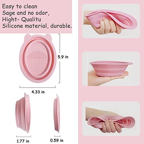3 Handheld Design Heart Shaped Makeup Brushes Cleaners Silicone Makeup Brushes Cleaners Silicone Foldable Wash Bowls Powder Puffs Makeup Brushes Portable Washing Tools (Pink) #TOP2