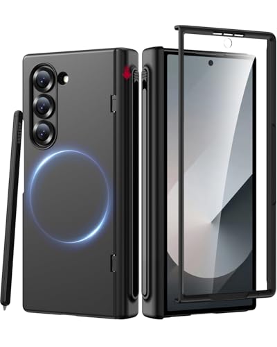 Miimall Magnetic for Samsung Galaxy Z Fold 7 Case with Pen, [Compatible with Magsafe][S Pen Holder & Hinge Protection & Screen Protector] Ultra Slim Thin Full Cover Phone Case for Z7 Fold7 5G Black