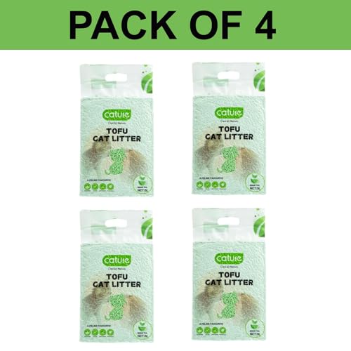 Image of Cature Care by Nature Tofu Cat Litter Natural Flushable Clumping Litter Plant Based Biodegradable Ultra Odour Control 99% Dust Free Low Tracking Cat Litter (Green Tea, 6L, Pack4)