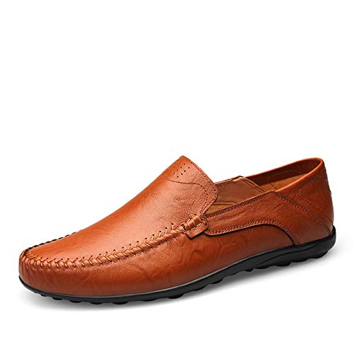 Men's Fashion Driving Loafers Casual Pure Color Flexible Lightweight Boat Moccasins(Hollow Optional)(Brown,10 M US)