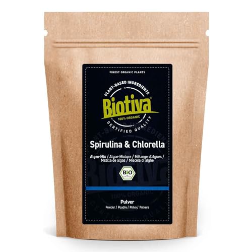Biotiva Polvo de spirulina y chlorella orgánicas 500 g - algas - veganas - Chlorella vulgaris -...