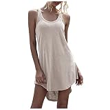 Bamboo Nightgowns for Women Sleeveless Racerback Pajamas Chemise Nightgown Beige