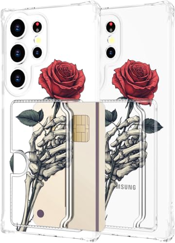Étui portefeuille Samsung S25 Hungo avec porte-cartes et coque antichoc transparente motif crâne
