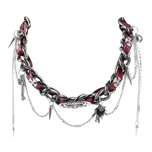 GUSTAVE Men's Women's Black Red Leather Gothic Choker Necklace - Image 2