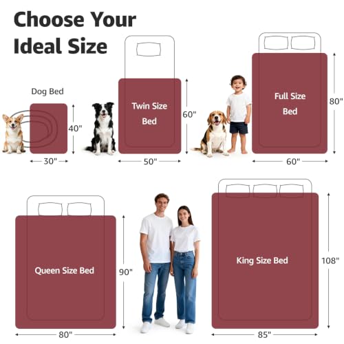 Image of LOOBANI Waterproof Blanket for Bed: Reversible Soft Flannel Queen Bed Blanket 80 inch x 90 inch, Waterproof Dog Blankets for Large Dogs, Spill-Proof Cover for Furniture Protection, Movie Time, Red