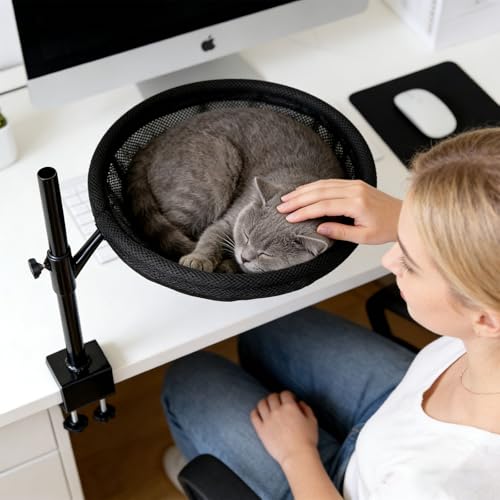 Lit de bureau pour chat suspendu compact panier de table fixe pour félin - 4