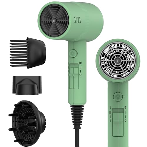 Image of AINA Hair Dryer with Diffuser,Comb Full-Featured Blow Dryer 110V(Green) | 3 Heat /2 Speed;Cold shut button;Lightweight;Compact Size;High Temp;Low Airflow;Same Results;Less Expense