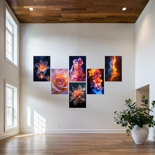 Image of SiddArtify Floral Wall Art Prints Set - Abstract Flower Poster Decor for Living Room Bedroom Office - 12x18 inch Sticker Pack of 6