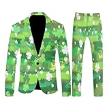 St Patricks Day Suits for Men 2 Piece Set Green Shamrock Print One Button Suit Business Jackets Pants Wedding Party Purple Suit Men St Patricks Day Pants for Men Trajes para Caballero
