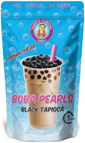 Quick Cook REAL Tapioca Black (Brown Sugar) Premium Boba Pearls By Buddha Bubbles 1 Kg / 2.2 Pounds