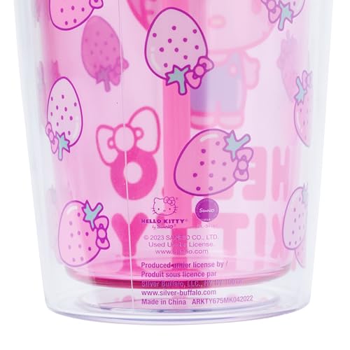 Image of Silver Buffalo Sanrio Hello Kitty Strawberry, Tumbler with Straw, 20oz | Spill Resistant Plastic, 0.59 Liters