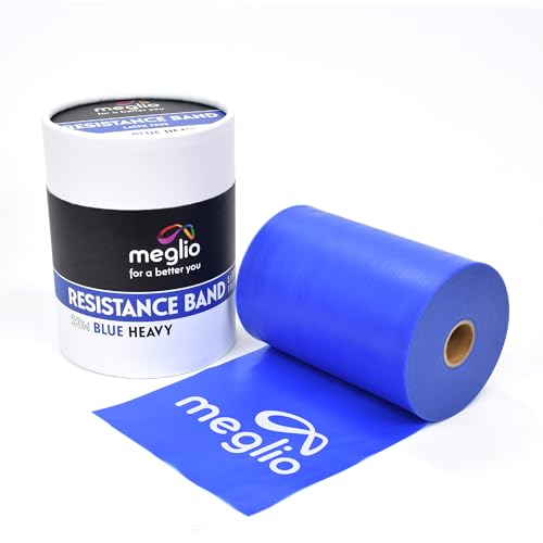 Meglio Widerstandsband 23m Rolle, Latexfreie Widerstandsband-Rolle für Fitnesstraining, Fitnessstudio, Heimtraining, Dehnungen, Krafttraining & Rehabilitation, (Blau) Schwer