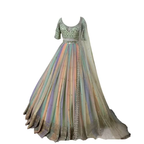 infabzon Women's Georgette Semi-stitched Lehenga Choli Set Multicolour Free Size
