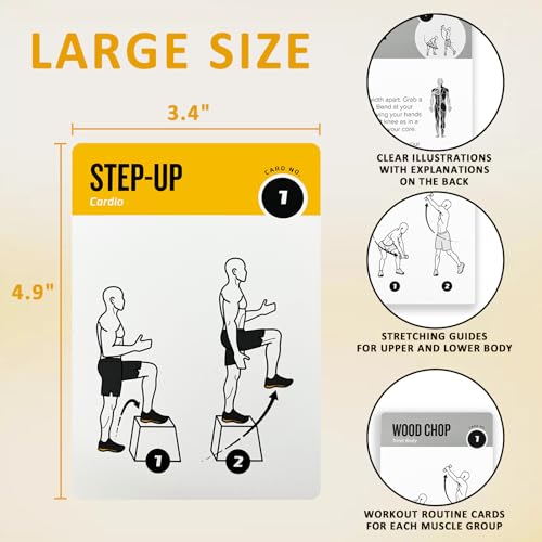 Bodyweight & Dumbbell Workout Cards - 100 Large 5"x3.5" Exercise Cards with 24 Strength Moves, Home & Gym Fitness Cards for Men & Women, Beginner Fitness Guide