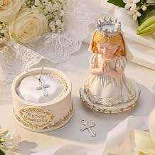 Bucherry First Communion Gifts for Girls 7.4 Inch Catholic First Holy Girl Praying Figurine Resin Box for Girls 1st Communion Gifts Baby Shower Religious Catholic Christian Table Decoration