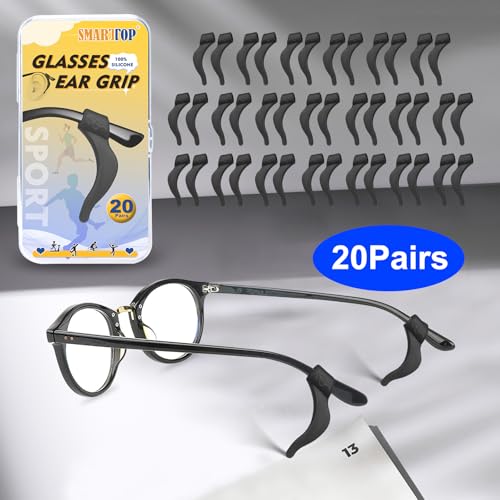 SMARTTOP Eyeglass Ear Grips -20 Pairs eye glasses ear grippers Anti-slip Holder, Silicone Ear Hook, glasses ear grip Sleeve Retainer for Sports Glasses, Sunglasses Reading glass