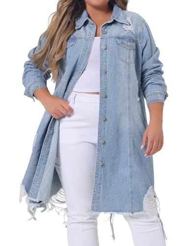 Agnes Orinda Jean Jacket for Women Plus Size Distressed Long Sleeve Oversized Denim Trucker Jackets