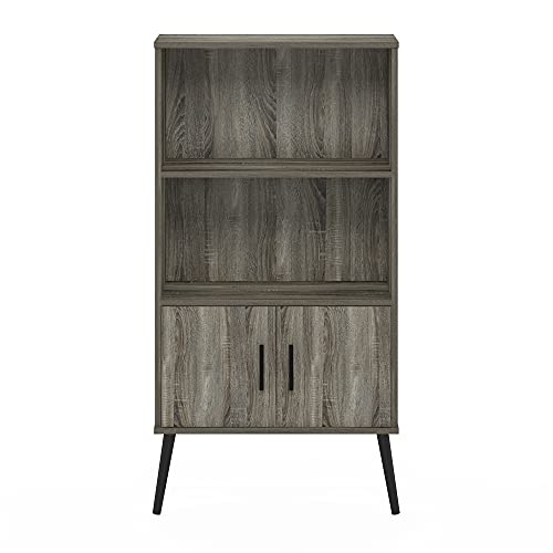 Furinno Claude Mid Century Style Accent Wooden Leg Bookcase Cabinet With Storage Organizer Shelves, French Oak Grey #TOP5