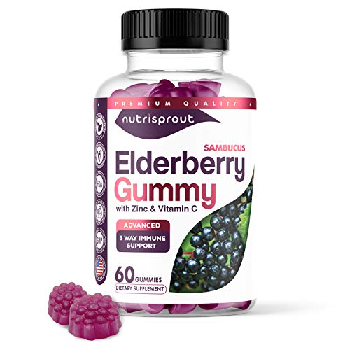 Sambucus Elderberry Gummies with Zinc and Vitamin C for Adults  3-in-1 Advanced Black Elderberry Immune Support - High Potency Vegan Elderberries Extract Supplement  60 Gummy Count