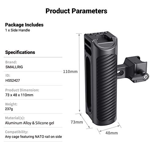 Image of SMALLRIG Universal Aluminum NATO Side Handle Grip for DSLR Camera Cage with Cold Shoe Mount Built-in Wrench, Up and Down Adjustable - HSN2427