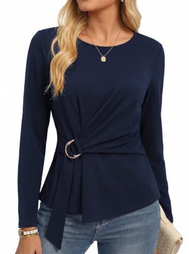 GRACE KARIN Women Long Sleeve Peplum Top, Dressy Casual Shirt Navy Blue M