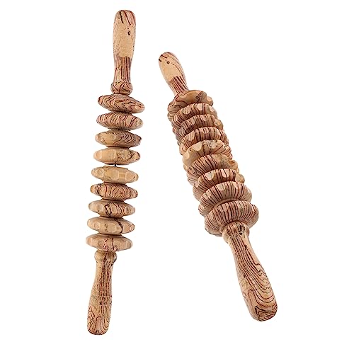 FRCOLOR 2pcs Wooden Massage Stick Wooden Massager Handheld Massager Belly Roller Massager Manual Wooden Roller Muscle Massager Multipurpose Massager Multifunction Scroll Wheel Roller Stick