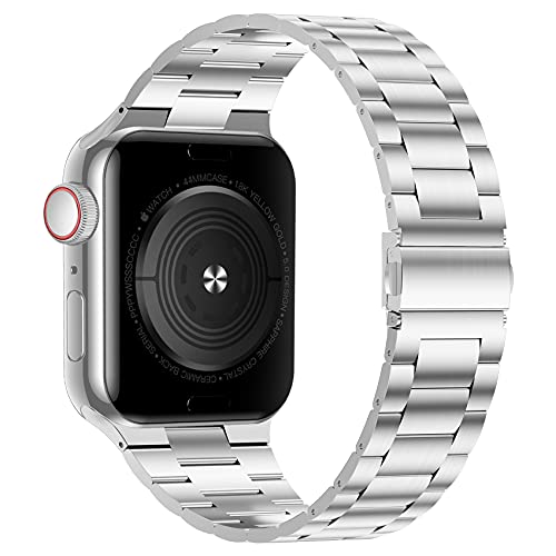 iiteeology Compatible with Apple Watch Band 49mm 45mm 44mm, Upgraded Solid Business Stainless Steel Band for Apple iWatch Series 9/8/7/Ultra,Silver - Thumbnail 5