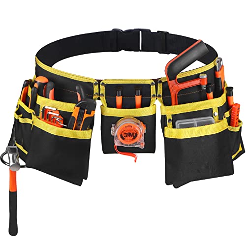 Lotkey Tool Belt, 13 Pockets Tool Belts For Men Including Steel Hammer Loops Measuring Tape Holder Tool Pouch Adjustable Up To 47" For Woodworker, Electrician, Construction, Diyers #TOP29