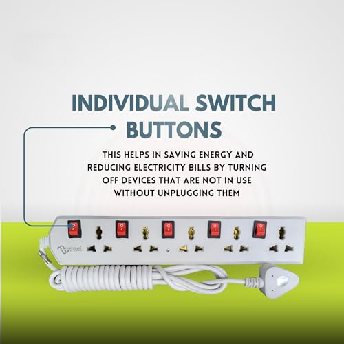 Image of MULTYBYTE 5 Socket 5 Switch Power Saving Outlet Extension Board, High Speed, Fast Charging- Power Strip, Surge Protector, 4M Cable Shockproof Fire-Retardant, Multipurpose Use Spike for Home & Office