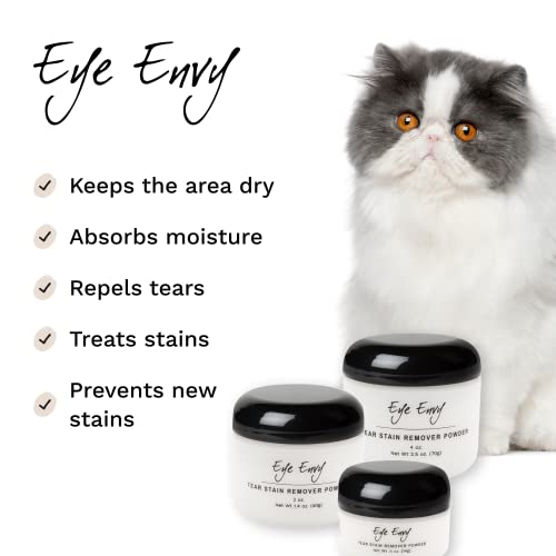 Eye Envy Tear Stain Remover Powder For Dogs & Cats |100% Natural, Safe | Apply Around Eyes To Absorb & Repel Tears | Keeps Area Dry | Treats The Cause Of Staining | Effective & Non-Irritating (.5Oz) #TOP1