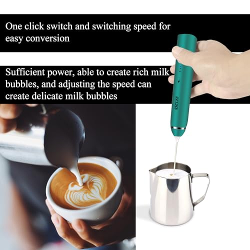 Image of Delm Milk Frother Electric USB Stainless Steel Accessory - Frother Wand Foam Maker for Lattes - Milk Frother Handheld for Cappuccino, Frappe, Matcha, Hot Chocolate - Frother for Coffee (green)