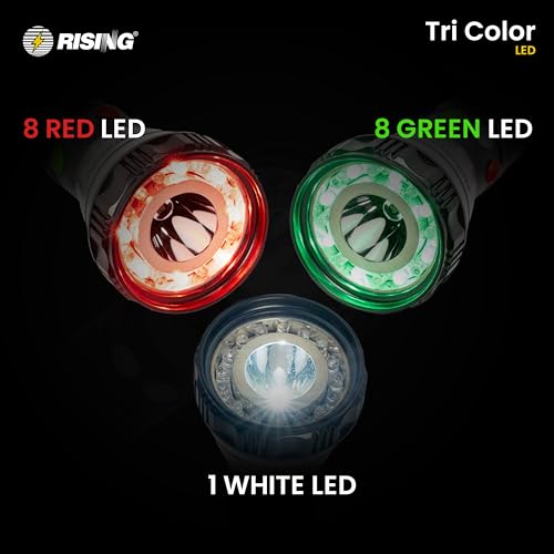 Image of RISING TRI 2000 Tri-Color Signal Torch | Rechargeable LED Flashlight with Type-C Charging | Red, Green & White Light Modes | 7 Lighting Modes for Railway Signalling, Patrolling, Search & Rescue