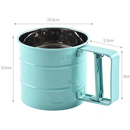 HEITIGN Hand-held Flour Sieve, Kitchen Semi-automatic Flour Sieve Cup Baking Tool, Stainless Steel Handheld Flour Sieve Baking Tool Non-stick Powder Sieve Cup Type Semi-automatic Powder Sieve,Sky-blue - Thumbnail 5
