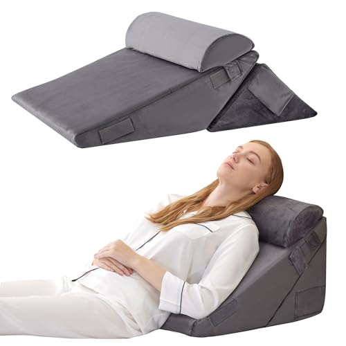 Image of Bedluxe 3Pcs Orthopedic Bed Wedge Pillow Set, Foam Wedge Pillow Post Surgery for Back, Leg and Knee Support, Adjustable 9&12 Inch Folding Triangle Pillow for Sleeping, Acid Reflux, Snoring, Velvet