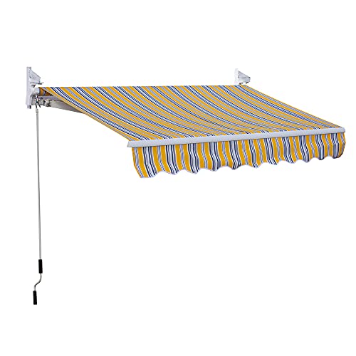 Outsunny 7.5  x 6.6  Retractable Sunshade Awning for The Patio with Easy Crank Design & Hardware Included, Mixed