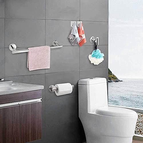 TocTen 5 PCS Bathroom Hardware Set SUS304 Stainless Steel-Towel Rack Set Include Lengthen Hand Towel Bar+Toilet Paper Holder+3 Robe Towel Hooks Bathroom Accessories Towel Bar Set (Chrome, 24IN)